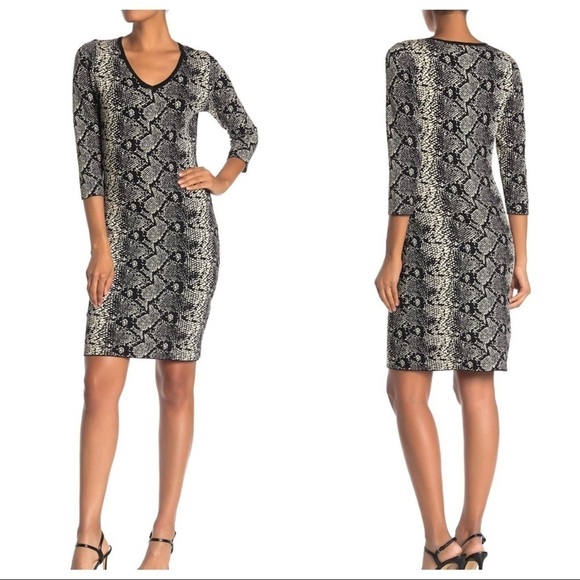 Nanette Lepore Dresses & Skirts - Nanette Lepore snakeskin v-neck knit sweater dress NWT